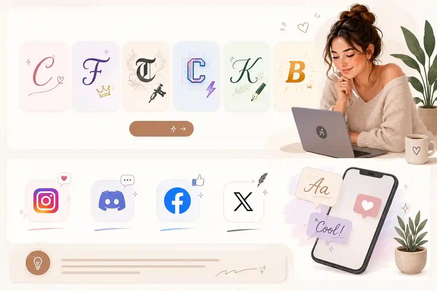Stilvolle Schriftarten in Instagram-, Discord- und TikTok-Profilen